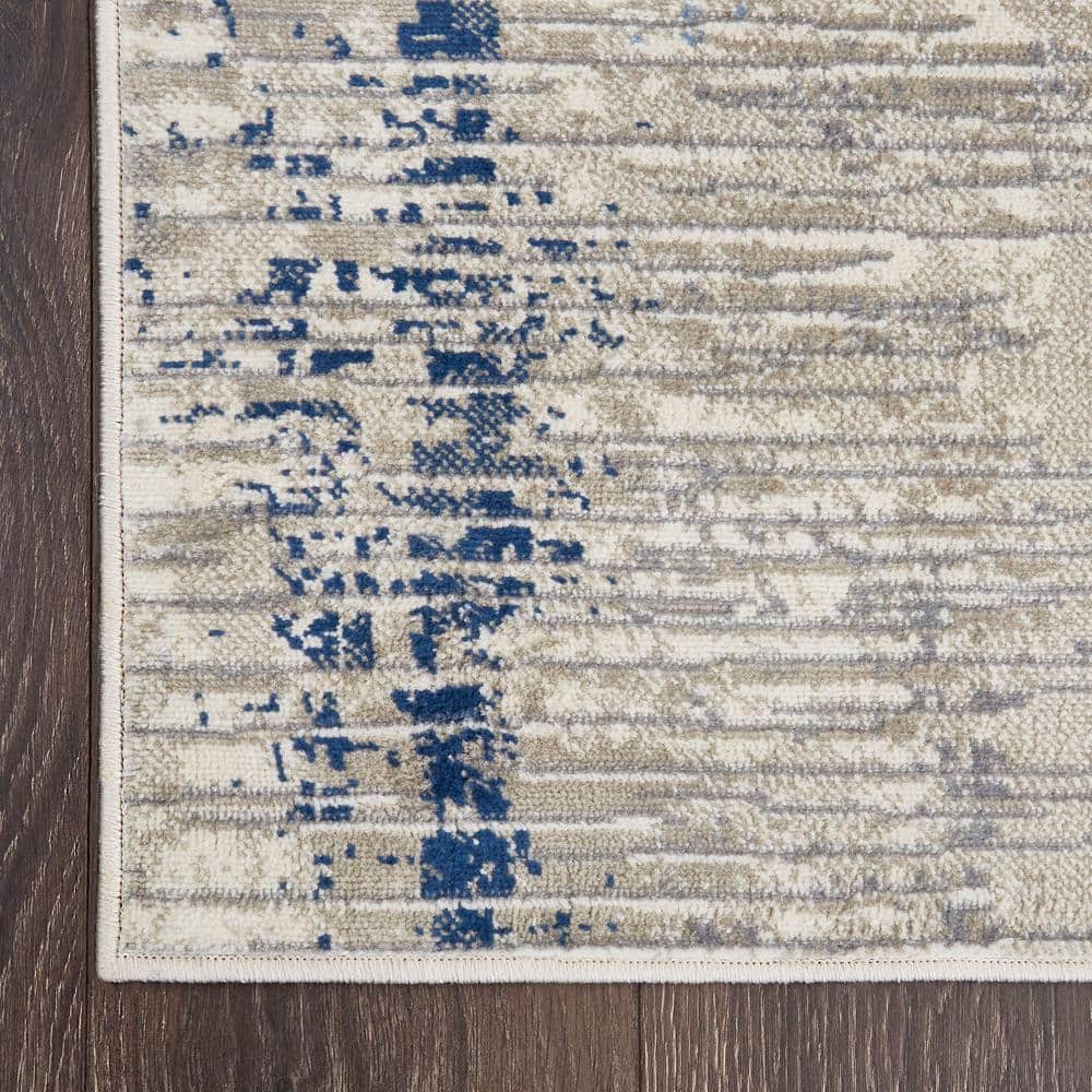 Serene Abstract Gray-Blue Reversible Synthetic Area Rug, 6'6" x 9'6"
