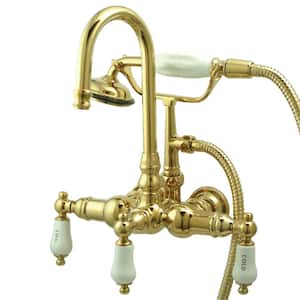 Traditional 3-3/8 in. Center 3-Handle Claw Foot Tub Faucet with Handshower in Polished Brass