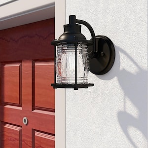 1-Light Bronze Hardwired Outdoor Wall Lantern Sconce with seeded glass(1-Pack)