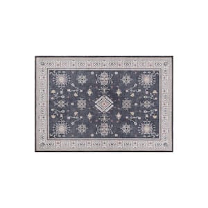 Dark Gray 2 ft. 1 in. x 3 ft. Transitional Bordered Machine Washable Area Rug
