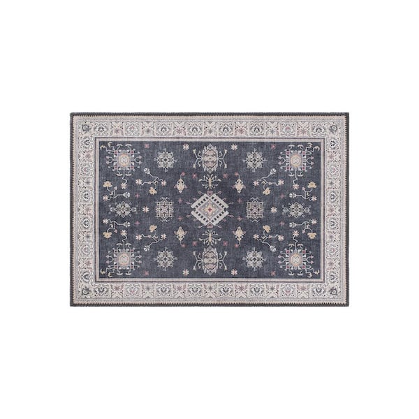 World Rug Gallery Dark Gray 2 ft. 1 in. x 3 ft. Transitional Bordered Machine Washable Area Rug