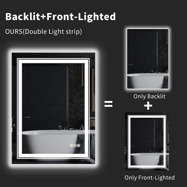 Wisfor 28 in. W x 36 in. H Large Rectangular Frameless Anti-Fog High Lume  LED Lighted 2-Way Hanging Wall Bathroom Vanity Mirror XMR-C28-188-US - The  Home Depot