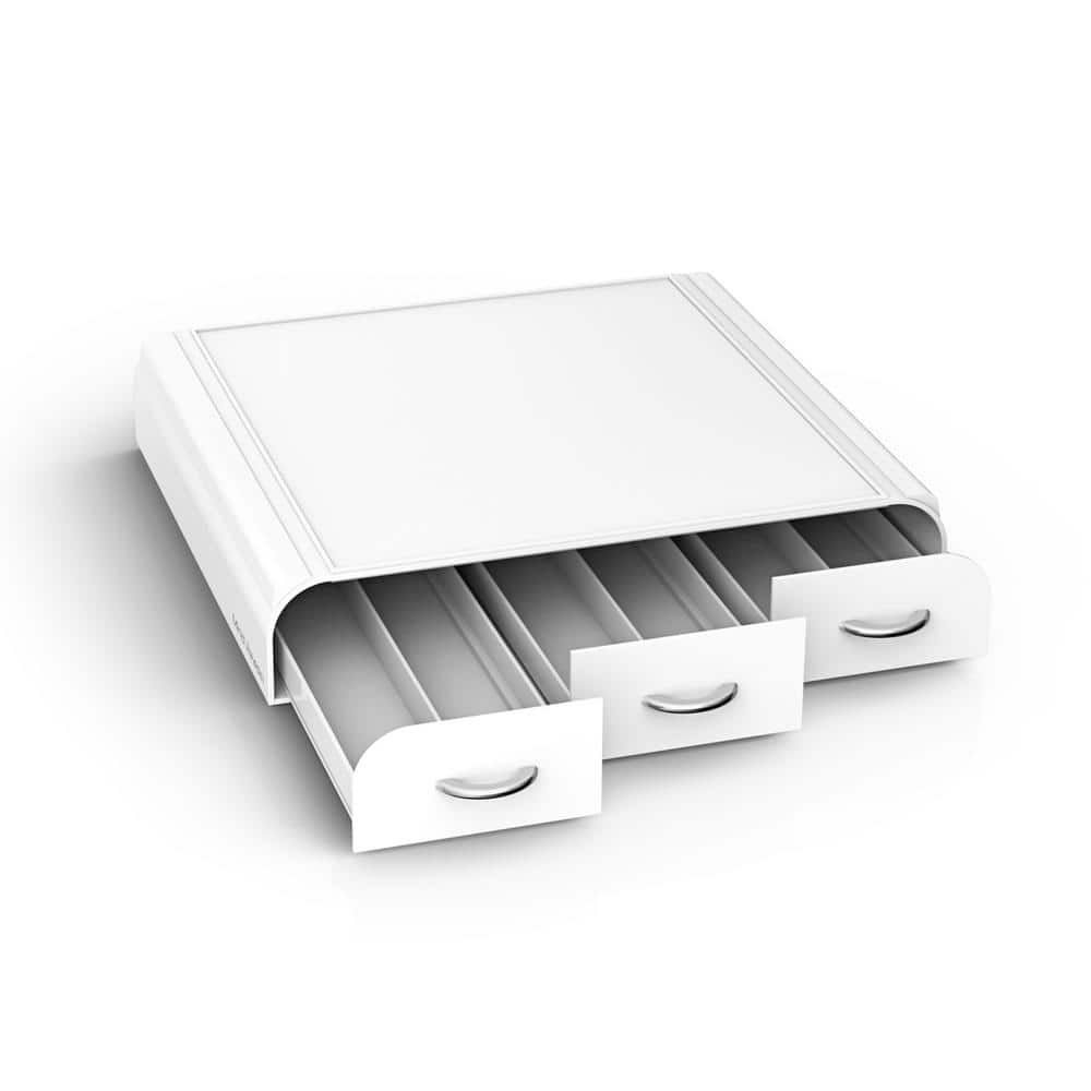 White and Chrome Coffee Pod Drawer Organizer for 42 Capsules