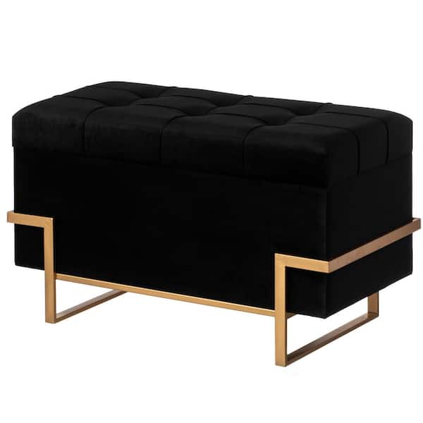 FABULAXE Black Large Rectangle Velvet Storage Ottoman Stool Box with  Abstract Golden Legs, Decorative Sitting Bench QI003939.BK.L - The Home  Depot