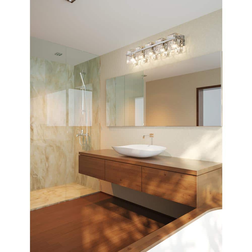 Bennington 36.25" Brushed Nickel Vanity Light with Rippled Glass Shades