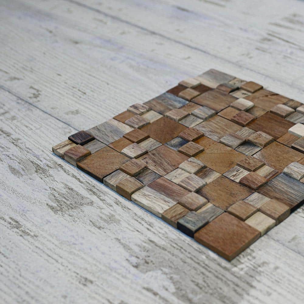Natural Finish Reclaimed Wood Mosaic Wall Tile, 11-Pack