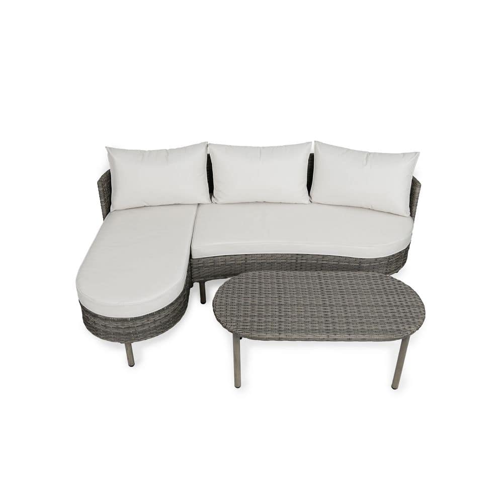 3 Pieces Patio Conversation Set with Beigei Cushions and Wicker Coffee Table price history on PriceWatchPro