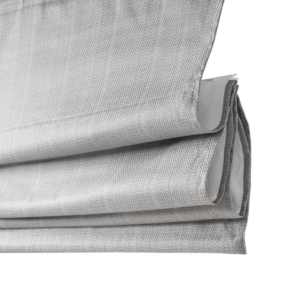 Gray Fabric Cordless Blackout Roman Shade with Basketweave Texture