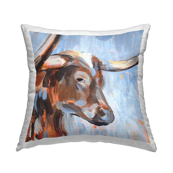 Stupell Industries Longhorn Cattle Gazing Blue Square Outdoor Throw Pillow