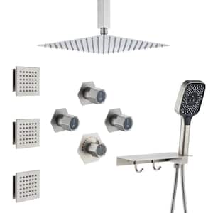 Andalusia Multiple 7-Spray Patterns Dual 12 in. Ceiling Mount Rain Shower Heads with 2.5 GPM 3-Jet, Valve in Nickel
