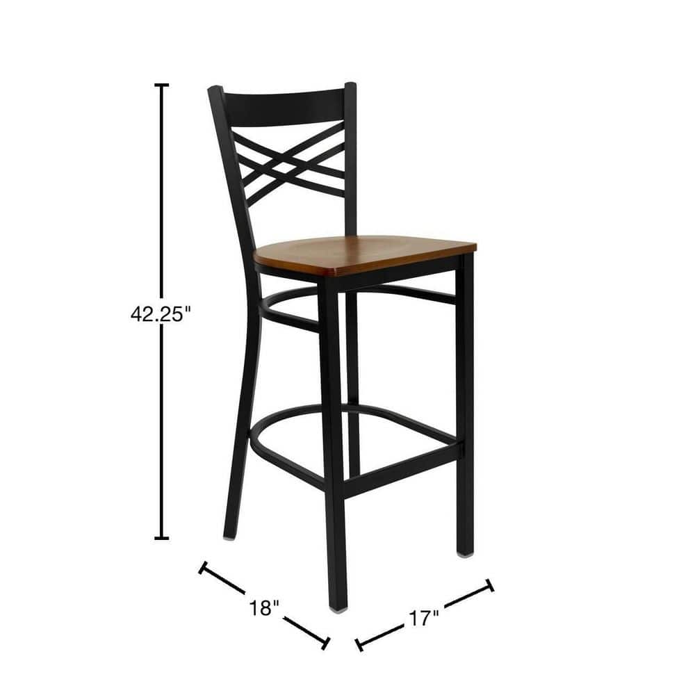 Hercules Chic X-Back 29" Black Metal Barstool with Cherry Wood Seat