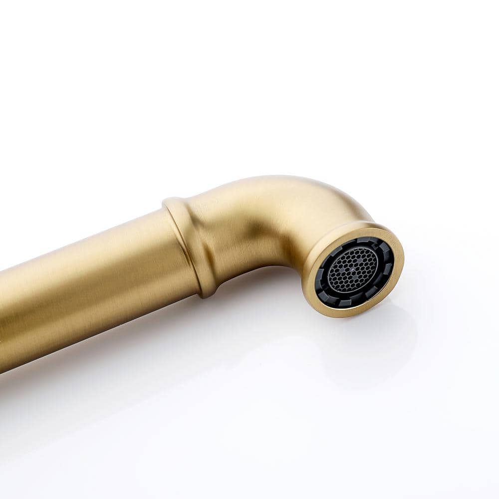 Brushed Gold Industrial Style Brass Bathroom Faucet with Dual Handles