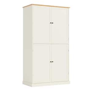 40.2 in. W x 20 in. D x 71.3 in. H in Cream MDF Ready to Assemble Kitchen Cabinet with 2-Drawers, 2 Adjustable Shelves