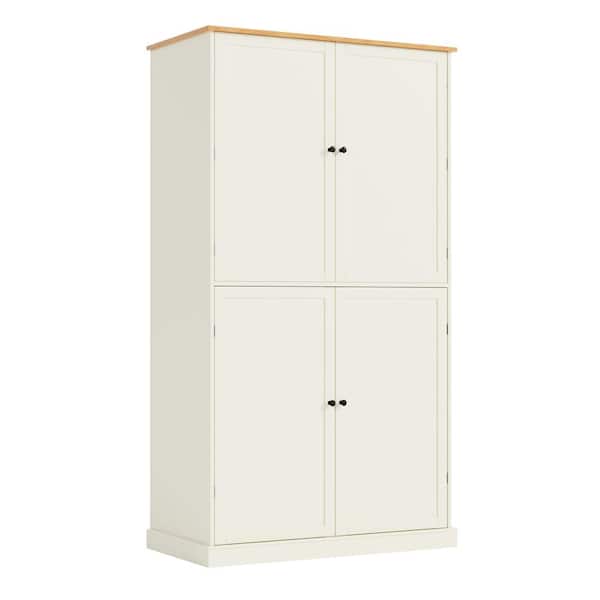 Adrinfly 40.2 in. W x 20 in. D x 71.3 in. H in Cream MDF Ready to Assemble Kitchen Cabinet with 2-Drawers, 2 Adjustable Shelves