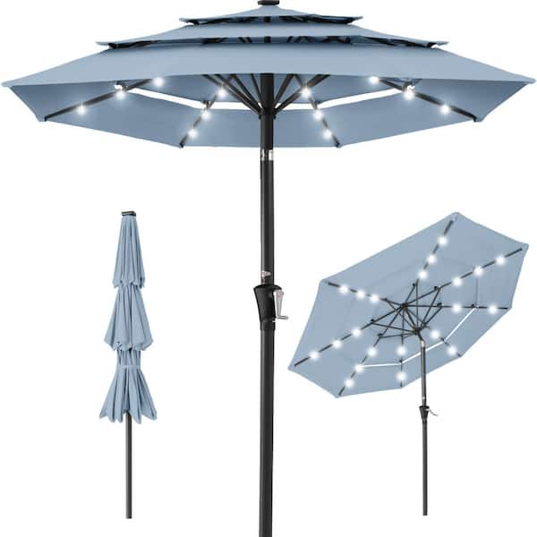 Best Choice Products 10ft 3-Tier Solar Patio Umbrella w/ 24 LED Lights, Tilt Adjustment, Easy Crank - Breeze Blue Best Choice Products 10ft 3-Tier Solar Patio Umbrella w/ 24 LED Lights, Tilt Adjustment, Easy Crank - Breeze Blue