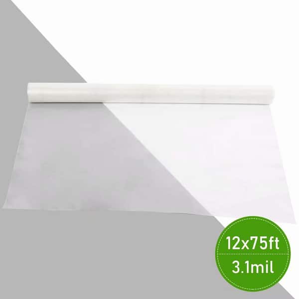 Agfabric 12 ft. x 75 ft. 3.1 Mil Plastic Covering Clear Polyethylene Greenhouse Film UV Resistant For Garden Hoop Plant Cover
