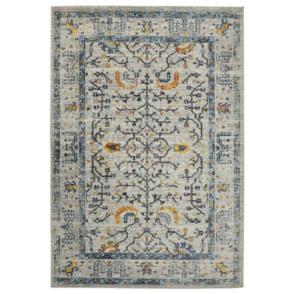 Yellow, Ivory 9 ft. x 12 ft. Loomed Oriental Polypropylene Rectangle Indoor/Outdoor Area Rug