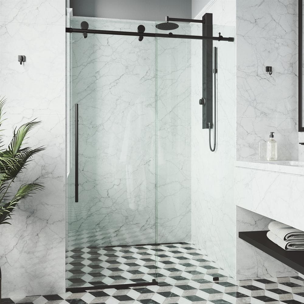 Elan E-Class 64" Matte Black Frameless Sliding Shower Door