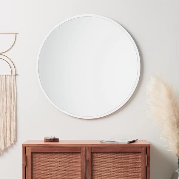 30 in. x 30 in. Rubber Framed Round Single Mirror in White