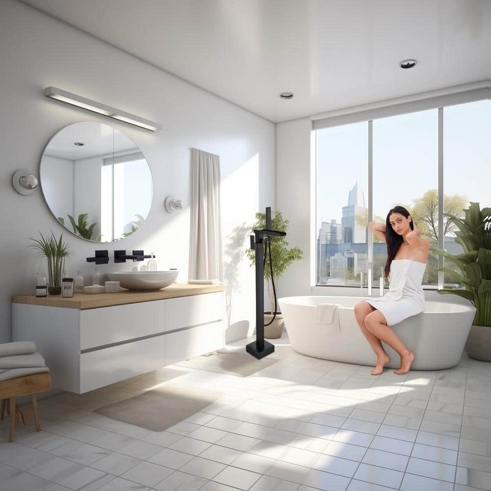 Matte Black Stainless Steel Freestanding Tub Faucet with Hand Shower