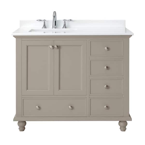 Orillia 42 in. Single Sink Greige Bath Vanity with White Engineered Stone Top (Assembled)