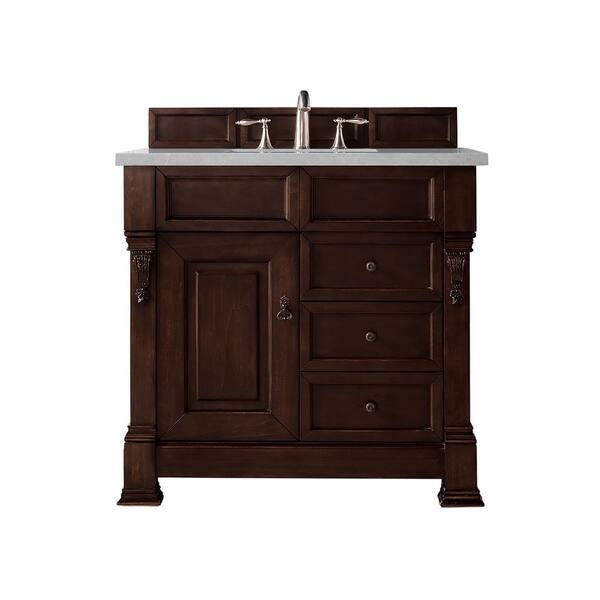 James Martin Vanities Brookfield 36 in. W x 23.5 in. D x 34.3 in. H Single Bath Vanity in Burnished Mahogany with Marble Top in Eternal Serena