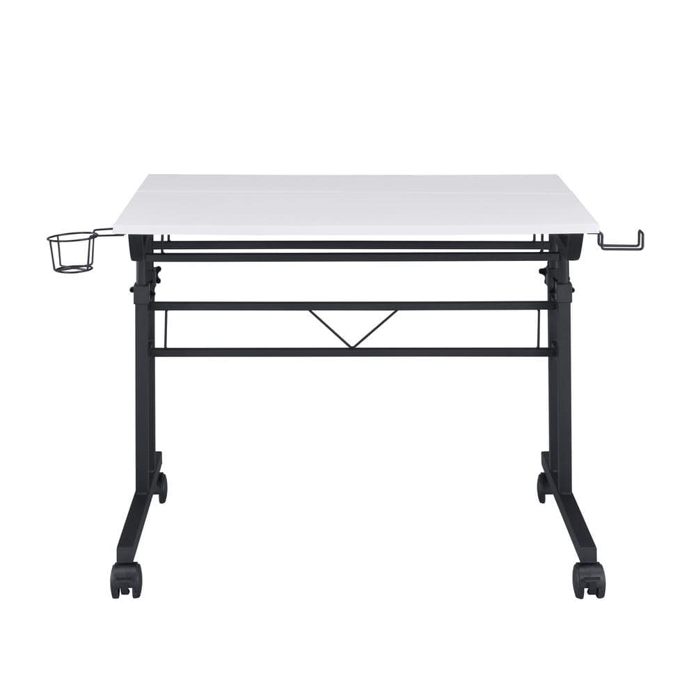 White Adjustable Height Writing Desk with Cup Holder and Headphone Hook