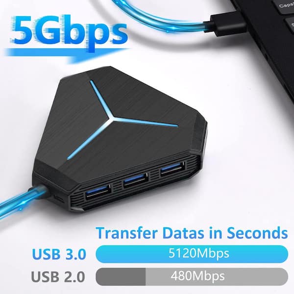 Vrbgify 10-Port USB Hub 3.0/2.0, USB C Hub Splitter with 3. 2ft/1m