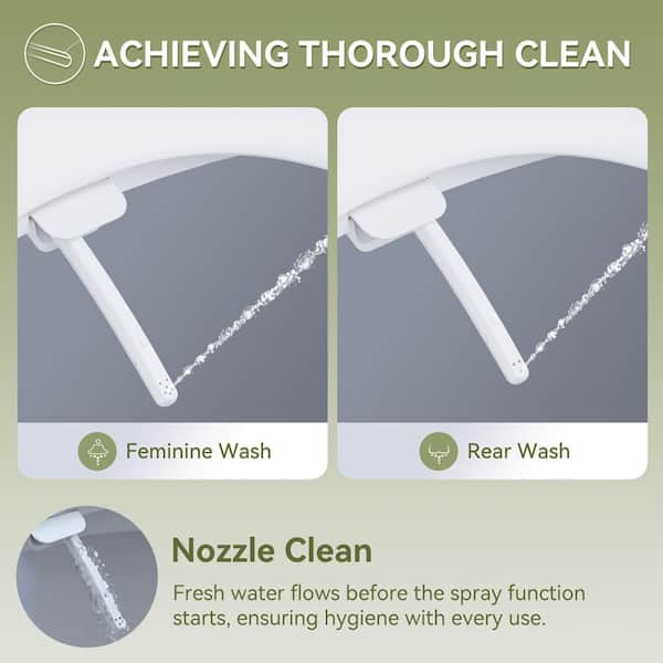 Non-Electric Bidet Seat for Elongated Toilets with Front and Rear Wash, Adjustable Water Pressure in White
