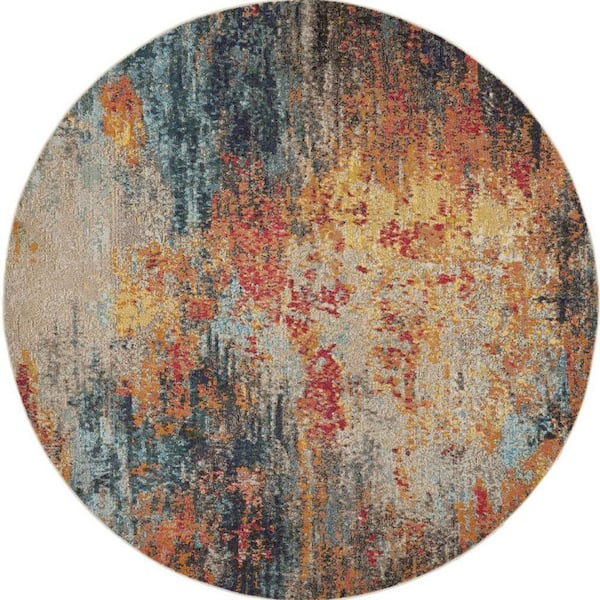 8 ft. x 10 ft. Ivory Gray And Red Floral Distressed Non Skid Area Rug