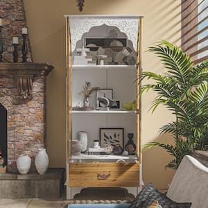 70.9 in. H White Paint Finish Wooden Storage Cabinet Buffet in Brown & White With Acrylic Doors and Drawers