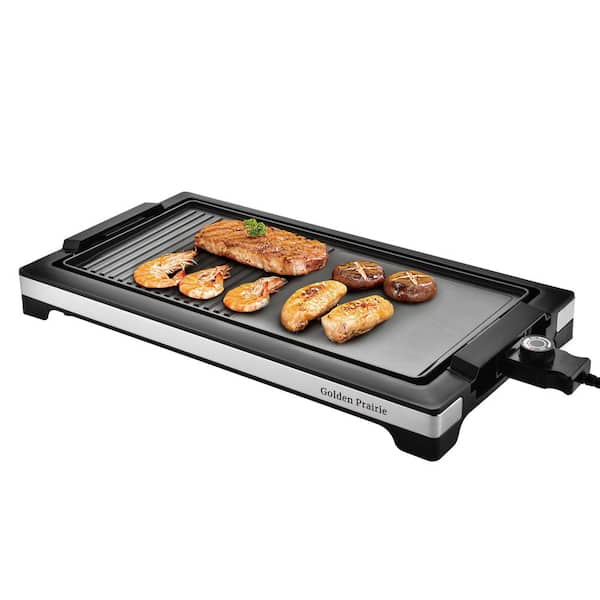 2 in 1 Electric Grill Griddle Combo 5 Heat Levels 20.28 x 9.84 in. Nonstick Cooking Plate Black AEA 155GBW The Home Depot