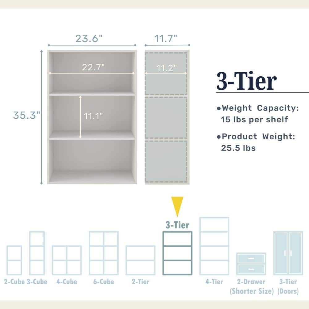 White Stackable 3-Tier Wood Cube Storage Bookcase
