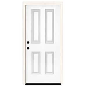 36 in. x 80 in. Element Series 4-Panel White Primed Right-Hand Inswing Steel Prehung Front Door 4 in. Wall