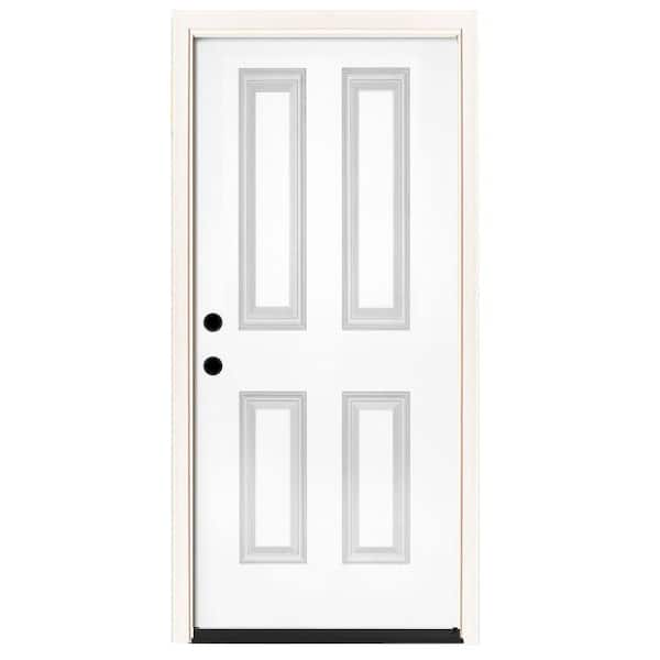 Steves & Sons 36 in. x 80 in. Element Series 4-Panel White Primed Right-Hand Inswing Steel Prehung Front Door 4 in. Wall