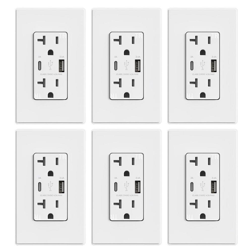 6Pcs White 20 Amp Tamper Resistant Wall Outlet with USB Ports, 21W USB Outlets Receptacles with Type A and Type C Ports price history on PriceWatchPro