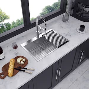 33 in. L x 22 in. W Drop-in Single Bowl 18 Gauge Stainless Steel Kitchen Sink in Brushed Nickel