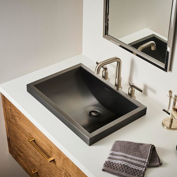 Ariaso 20 in. x 14 in. Drop-in Bathroom Sink in 16-Gauge Gunmental Black Stainless Steel with Drain