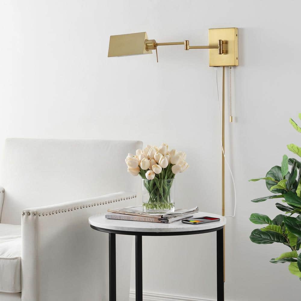 Arlo Brass Gold 22" Swing Arm LED Wall Sconce with Metal Shade