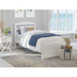 Warren 38-1/4 in. W White Twin Extra Long Solid Wood Frame with Footboard and USB Device Charger Platform Bed