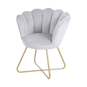 Grey Velvet Crown Accent Armchair with Metal Frame