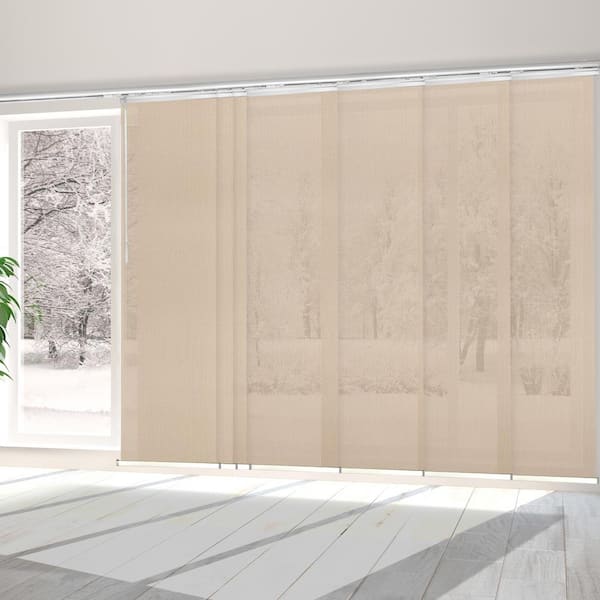 EMOH Sienna Mesh 110 in.- 153 in. W x 116 in. L Adjustable 7-Panel White Single Rail Panel Track with 23.5 in. Slates
