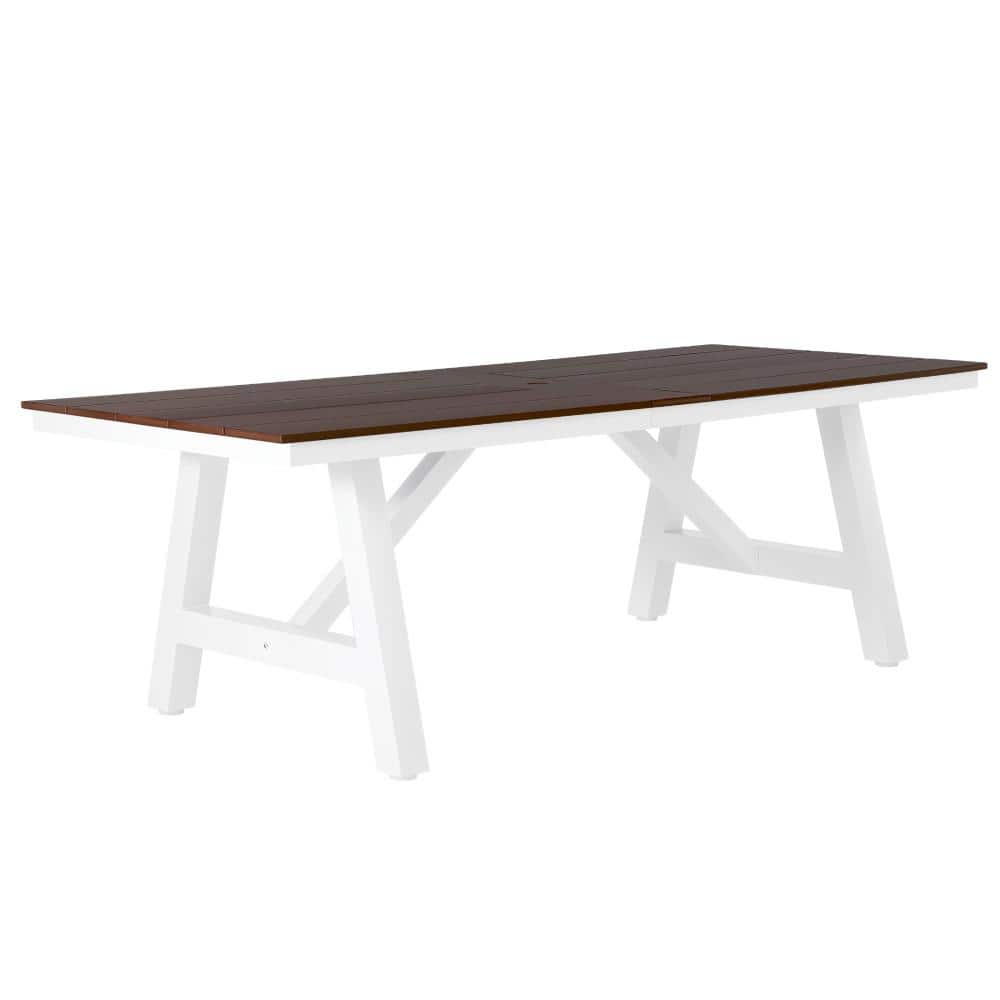 "Collingswood Patio 90"" X 39"" White Stainless Steel Frame 8-Person Plastic Dining Table w/ Umbrella Hole, Dark Brown" price history on PriceWatchPro