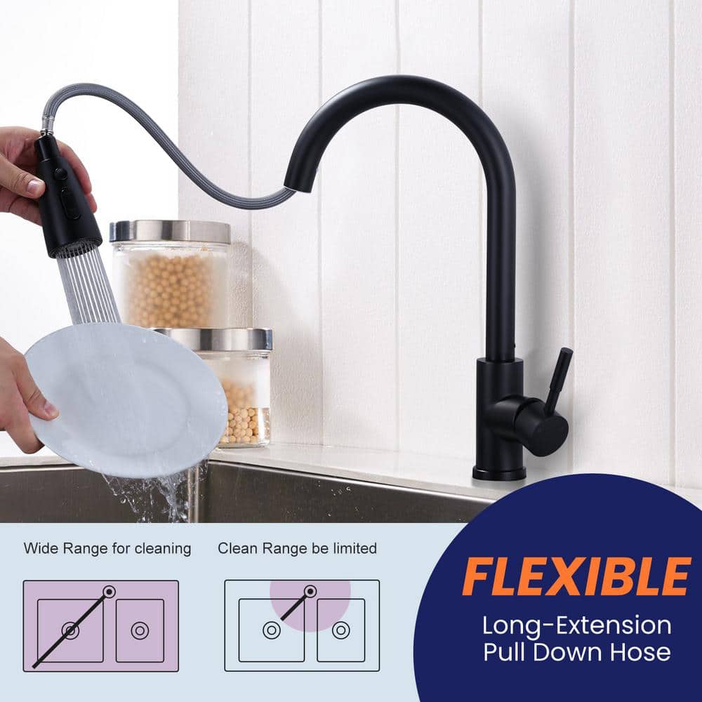 Matte Black Touchless Pull-Down Kitchen Faucet with Spray