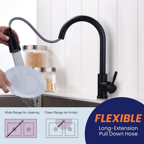 Touchless Sensor Single Handle Pull-Down Sprayer Kitchen Faucet in Matte Black
