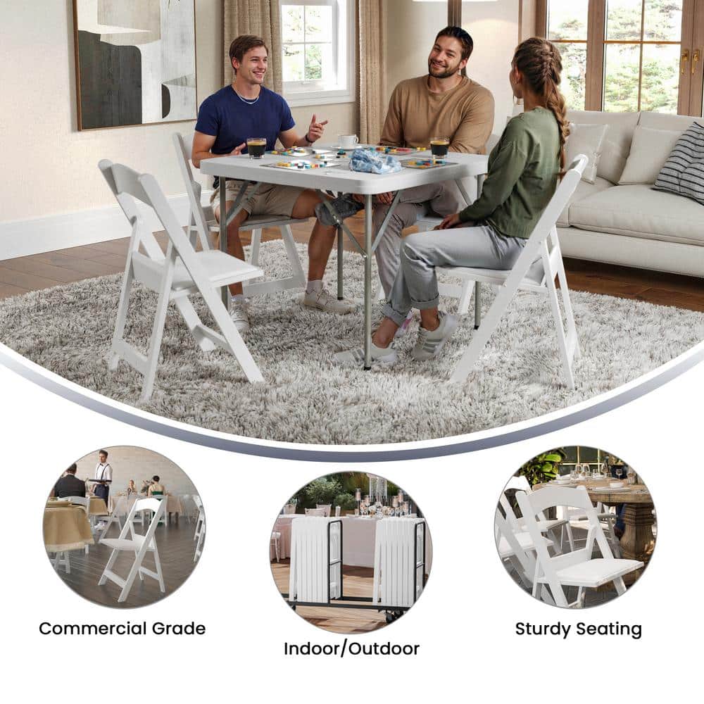 Elegant White Resin Lightweight Folding Chair with Cushioned Seat