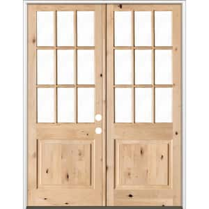 72 in. x 96 in. Craftsman Knotty Alder 9-Lite Clear Glass Unfinished Wood Left Active Inswing Double Prehung Front Door