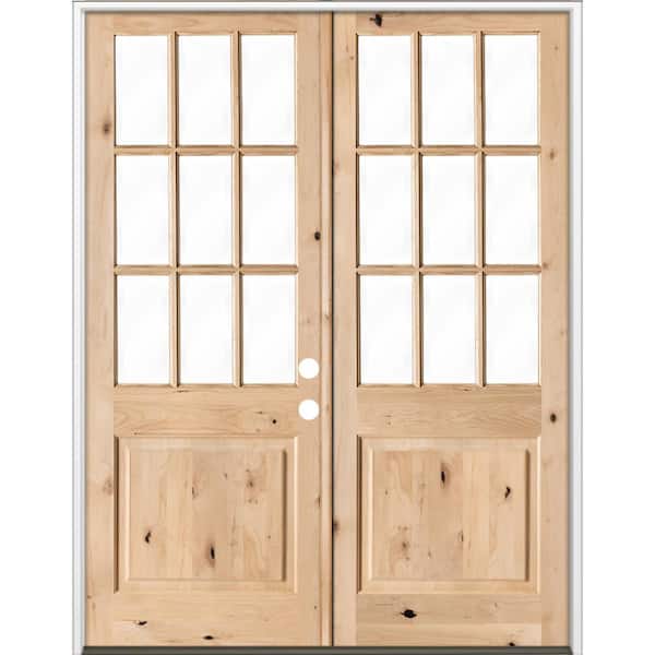 Krosswood Doors 72 in. x 96 in. Craftsman Knotty Alder 9-Lite Clear Glass Unfinished Wood Left Active Inswing Double Prehung Front Door