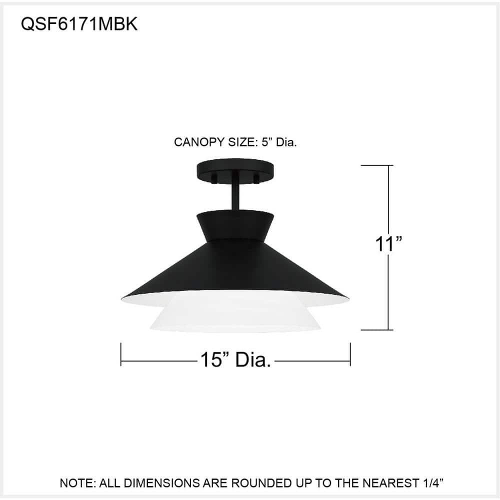 Matte Black and Alabaster Glass Semi-Flush Mount Light