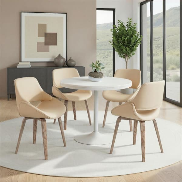 Fabrico Cream Faux Leather and Whitewashed Wood Dining Chair with Bent Wood Legs (Set of 2)